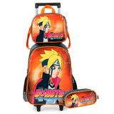 Mochila De Rodinhas + Lancheira + Estojo Boruto Uzumaki Lrj