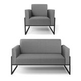 Sofá Namoradeira Com Poltrona Base Industrial Alta Preto Marisa Linho D03 - D\&#39;rossi Cor A26 Grafite