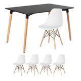 Mesa De Jantar Retangular Eames 80 X 120 Cm Preto + 4 Cadeiras Eiffel Dsw Branco