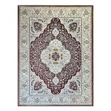 Tapete Sala 100x140 Cm Classico Oriental Vermelho Borda Bege