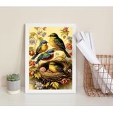 Quadro Decorativo Passarinhos No Ninho 33x24cm - Com Vidro