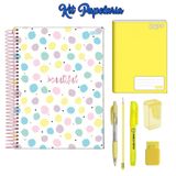 Kit Papelaria Tons de Amarelo Cor Amarelo Escolar Neon Pastel