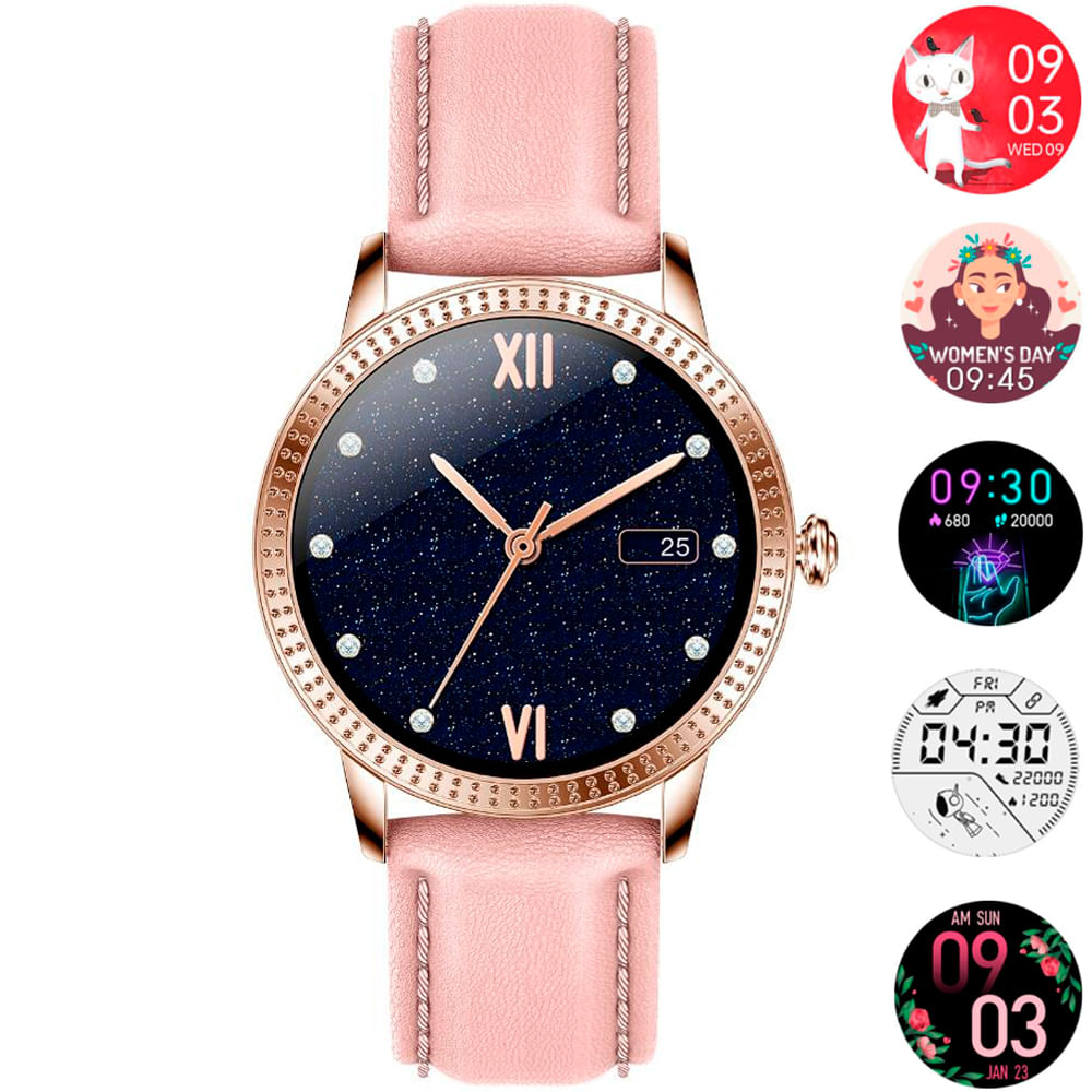 Relógio Smartwatch Feminino Social Touch Screen Women Dourado Rosa