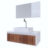 Conjunto Gabinete Banheiro Real 80 Ripado C/cuba + Espelheira C/espelho + Torneira E Válvula