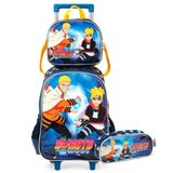 Mochila De Rodinhas + Lancheira + Estojo Boruto Uzumaki Azul