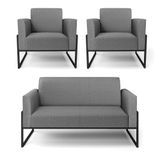 Sofá Namoradeira Com 2 Poltronas Base Industrial Alta Preto Marisa Linho D03 - D\&#39;rossi Cor A26 Grafite