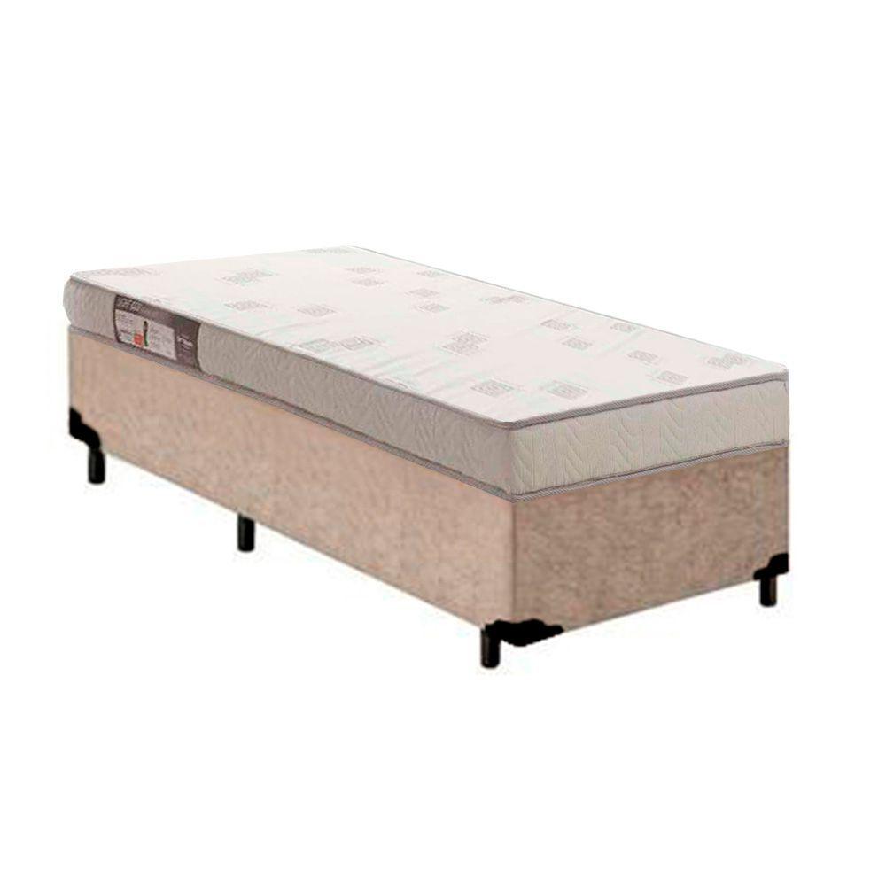 Cama Box Solteiro Suede + Colchão Light Espuma D23 Liso Ortobom 52x88x188 Bege