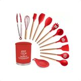 Kit Uten. Cozinha Silicone Inox Mdf 13pçs Unyhome - Vermelho