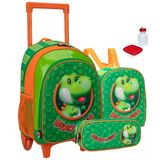 Kit Mochila Dino Fun 3d Escolar 2 Em 1 Alças Rodinhas Tam G