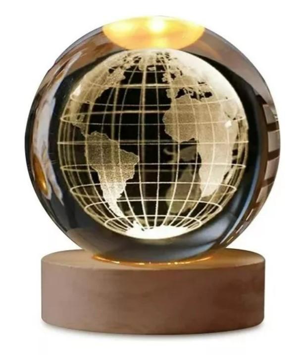 Abajur Luminária 3d Planetas Bola Cristal 6cm Branco Quente