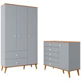 Guarda Roupa Infantil Ternura Com 3 Portas, 2 Gavetas E 5 Nichos Bartira
