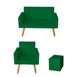 Kit Namoradeira 2 Lugares E Poltrona Para Escritorio Nina Com Puff Quadrado Suede Verde- Móveis Mafer