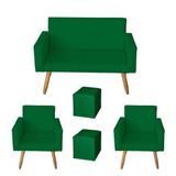 Kit Namoradeira 2 Lugares E 2 Poltrona Para Escritorio Nina Com 2 Puff Quadrado Suede Verde- Móveis Mafer