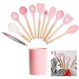 Jogo De Cozinha 12 Peças Silicone Madeira Colher Espatula Concha Escumadeira Fouet Talheres