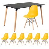 Mesa De Jantar Retangular Eames 80 X 120 Cm Preto + 6 Cadeiras Eiffel Dsw Amarelo