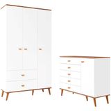 Guarda Roupa Infantil Ternura Com 3 Portas, 2 Gavetas E 5 Nichos Bartira
