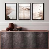 Kit 3 Quadros Decorativos Praia Bege E Marrom 33x24cm