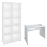 Mesa Escrivaninha 113cm Smile E Estante Livreiro 90x187cm Lean A06 Branco - Mpozenato