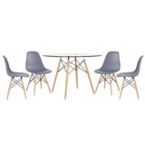 Mesa Redonda Eames Com Tampo De Vidro 120 Cm + 4 Cadeiras Eiffel Dsw Cinza Escuro Cinza-escuro