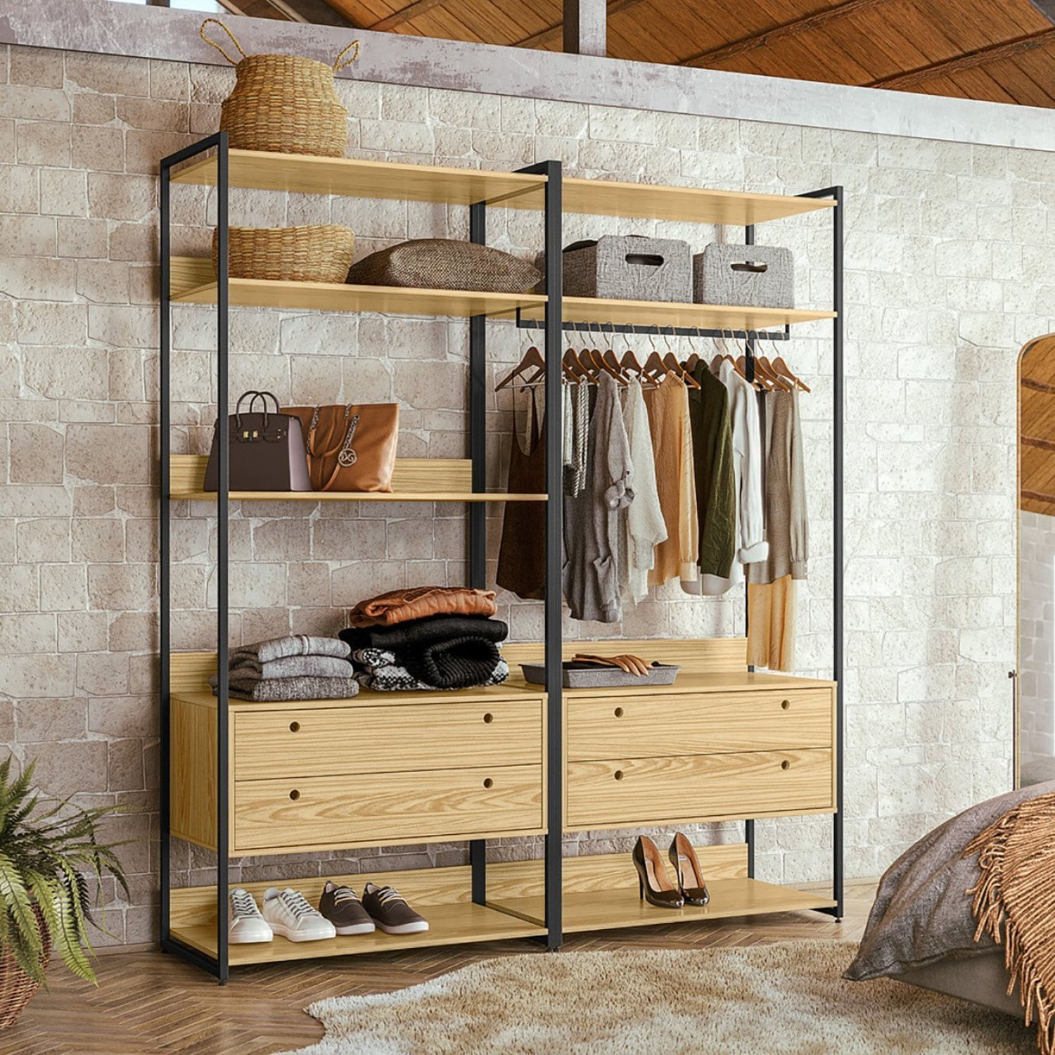 Guarda Roupa Closet Modulado Industrial 4 Gavetas Olivar Pinus