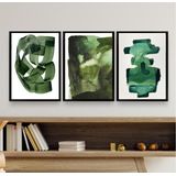 Kit 3 Quadros Decorativos Sala Abstratos Verde Escuro