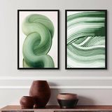 Kit 2 Quadros Decorativos Verdes Abstratos- Ondas 45x34cm