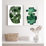 Kit 2 Quadros Decorativos Verdes Abstratos- Aquarela 24x18cm