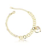 Pulseira Delicada Com Elo Português E Coração Banhada A Ouro 18k