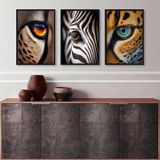 Kit 3 Quadros Decorativos Olhos De Animais 24x18cm - Vidro