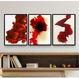Kit 3 Quadros Decorativos Vermelhos- Abstrato Formas 33x24cm