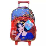 Mochila Escolar Branca De Neve Rodinha Infantil Tam G