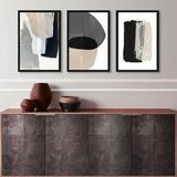 Kit 3 Quadros Abstratos Sala- Cinza Bege E Preto 45x34cm