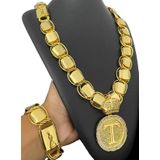 Cordão + Pulseira Dubai 22mm + Pingente Letra Banhado A Ouro