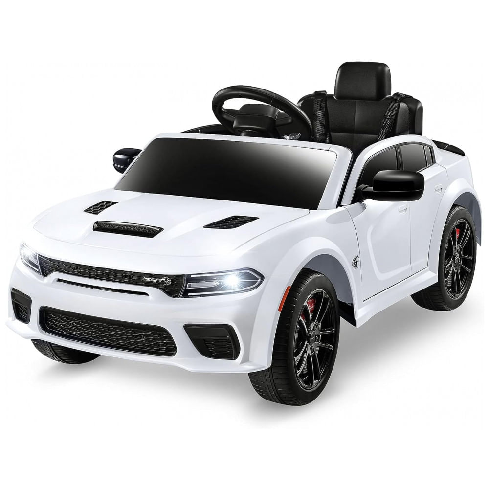 Carro Elétrico Infantil A Bateria Com Controle Remoto, 3 Velocidades, Luzes Led E Música, 12v, Enyopro Dodge Charger Licenciado Srt Hellcat, Branco