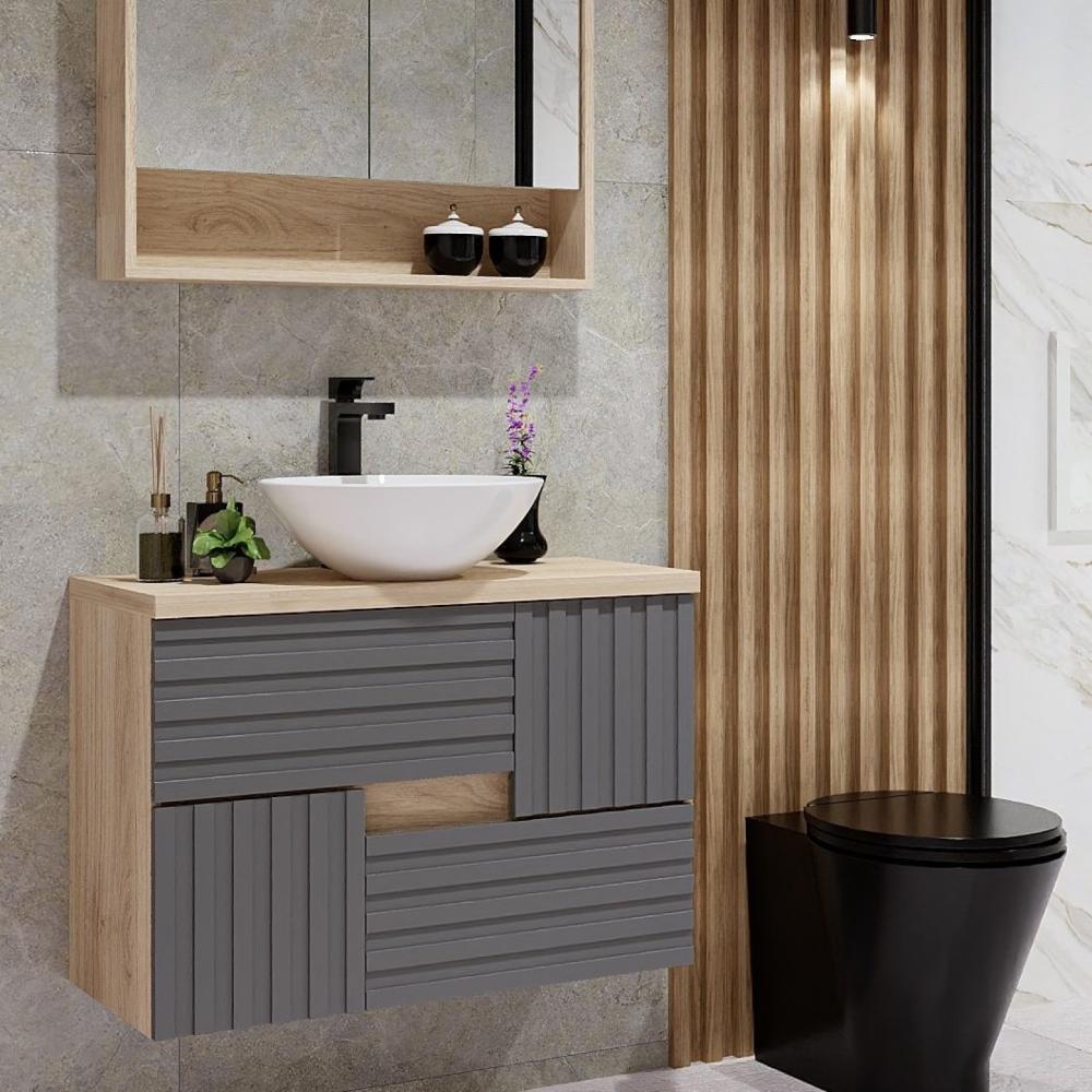 Gabinete para Banheiro 80cm Bruna Darabas Agardi Cinza