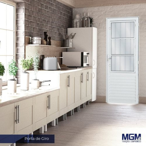 Porta de Alumínio Postico 210x80cm com 3 Vidros Lisos Linha Solida MGM Branco