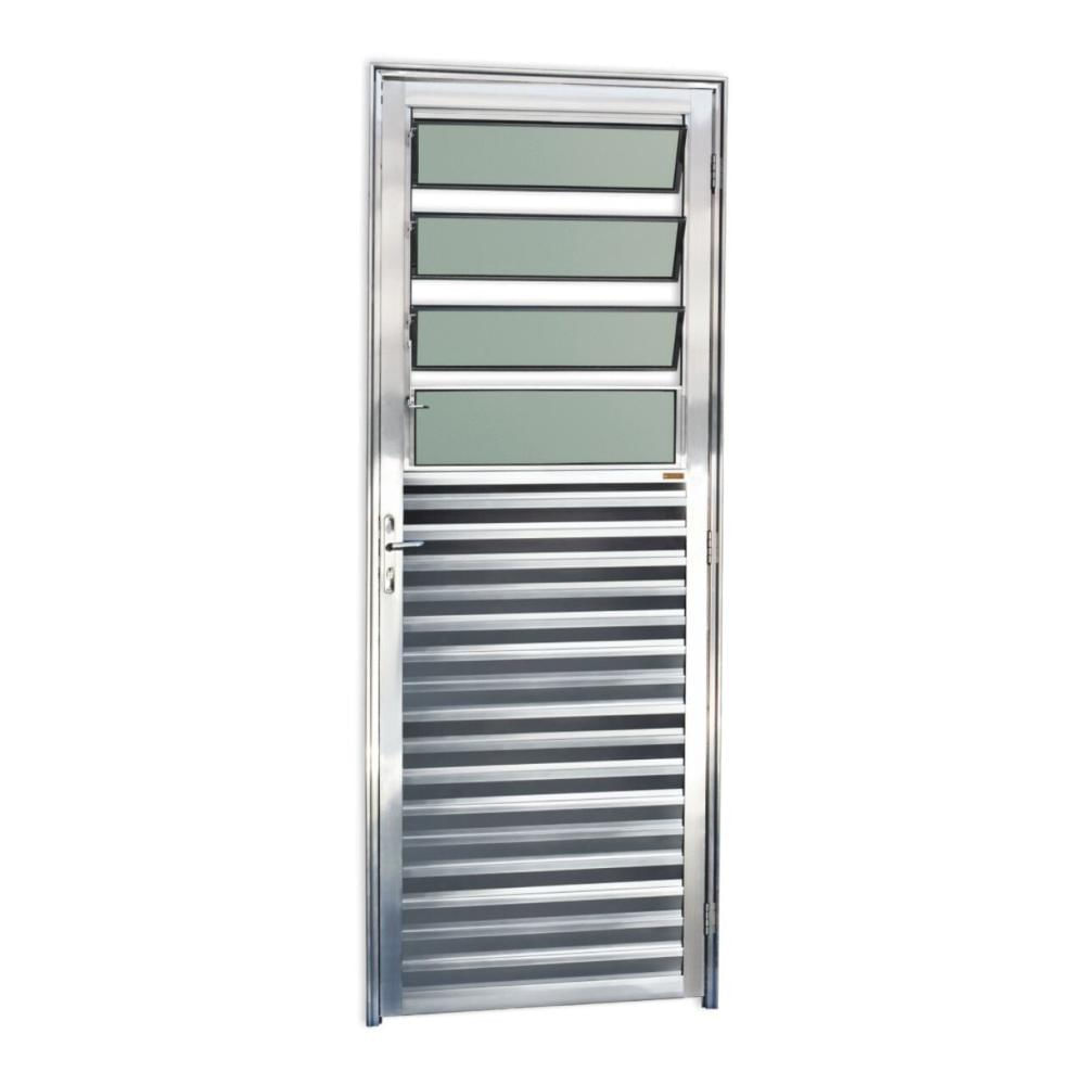 Porta de Alumínio Basculante 210x80cm com Vidro Boreal Anodizado Brilhante Linha 25 Brimak Brilhante