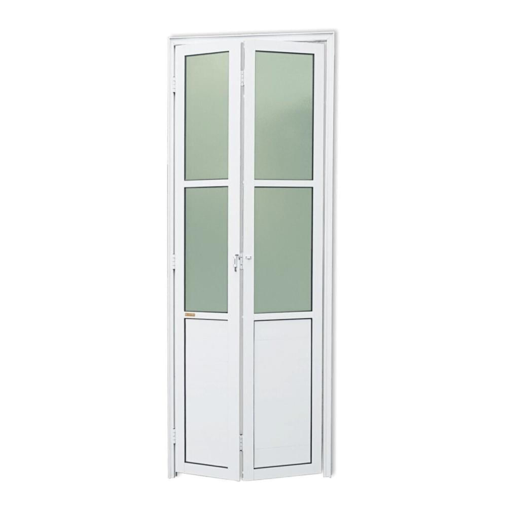 Porta de Alumínio Camarão 210x80cm com Vidro Boreal Linha 25 Brimak Branco