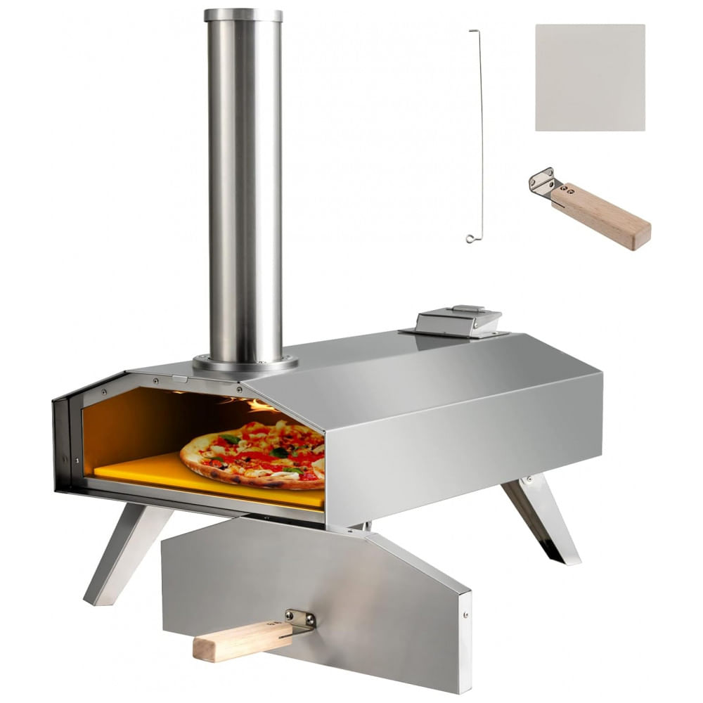 Forno De Pizza A Gás Portátil Aço Inoxidável Com Pedra De Pizza, Giantex, Prata