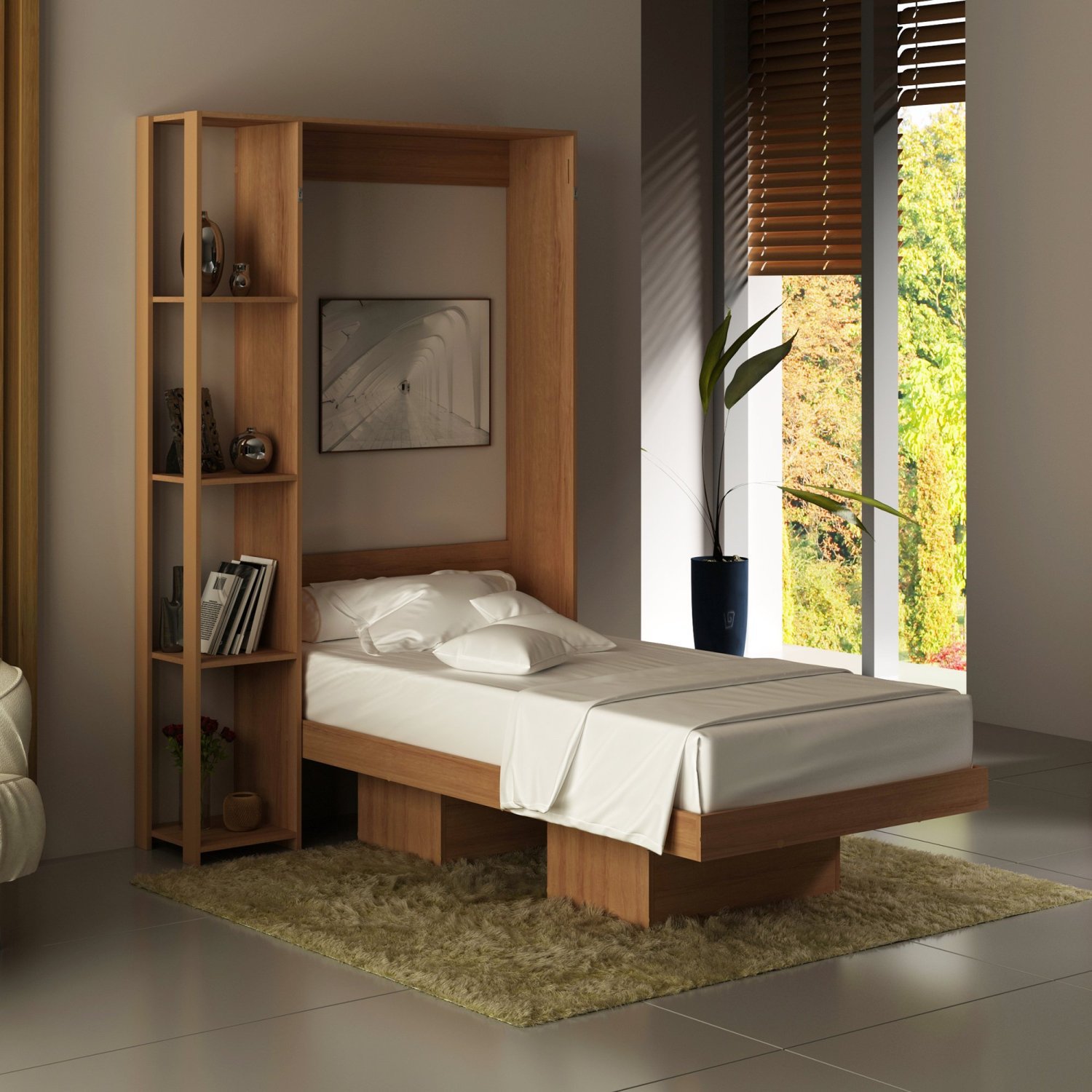 Cama Articulada Solteiro 4 Prateleiras 2 Nichos 128,5x193cm Cm8013 Tecnomobili Amêndoa