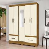 Guarda-Roupa Casal 8 Portas 2 Gavetas com Espelho Seattle Henn Nature/Off White