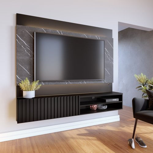 Painel para TV até 65 Polegadas Ripado com Marmorizado 3D e Fita de LED Ibiza Plus Yescasa