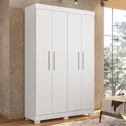 Guarda Roupa Solteiro 4 Portas 3 Gavetas Flórida 100% MDF Branco