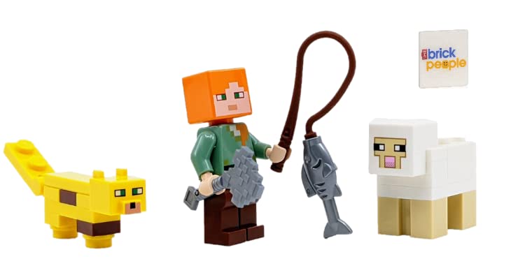 Lego Minecraft Alex Com Ocelote Ovelha E Pacote Combo De Peixes