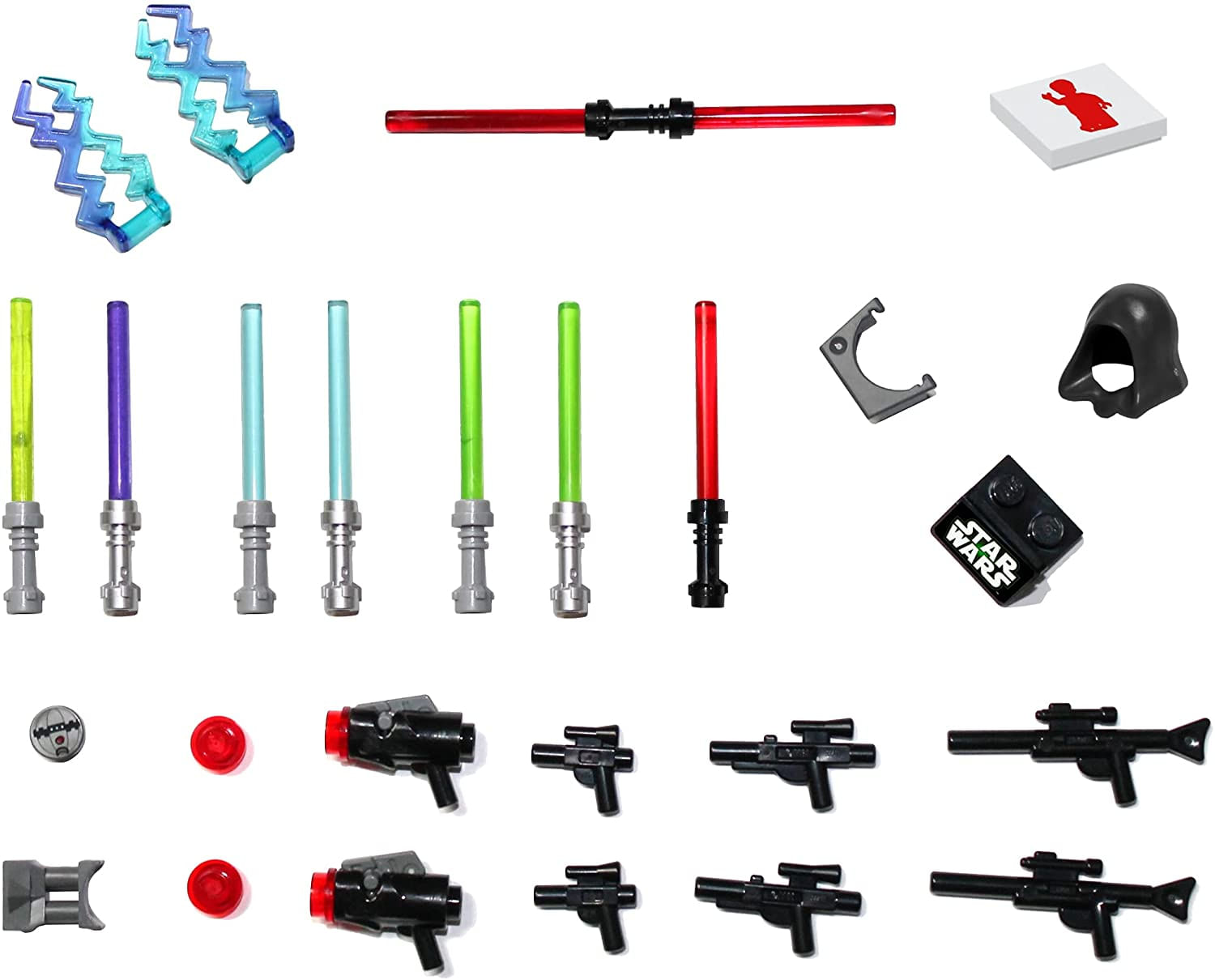 Lego Star Wars Acessórios E Armas - 8 Sabres 8 Blasters 2 Suportes E Mais