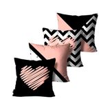 Kit 4 Capas De Almofadas Coracao Abstrato Rosa E Preto