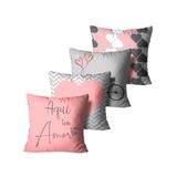Kit 4 Capas De Almofadas Aqui Mora Amor Rosa E Cinza 45x45