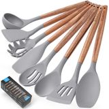 Zulay (8 Pcs) Utensílios De Cozinha De Silicone Para Cozinhar - Utensílios De Cozinha De Silicone Antiaderente Com Alça De Madeira De Acácia