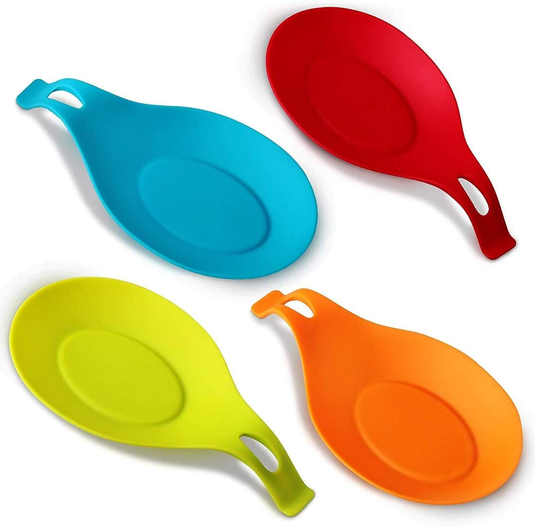 Ineibo Kitchen Silicone Spoon Rest Flexível Em Forma De Amêndoa Silicone Cozinha Utensílio De Lacíça Suporte De Colher De Concha (pequeno