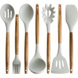 Utensílios De Cozimento De Silicone  Alça De Madeira Panela Antiaderente Panela Resistente Ao Calor Espátula De Utensílio Colher Ranhurad